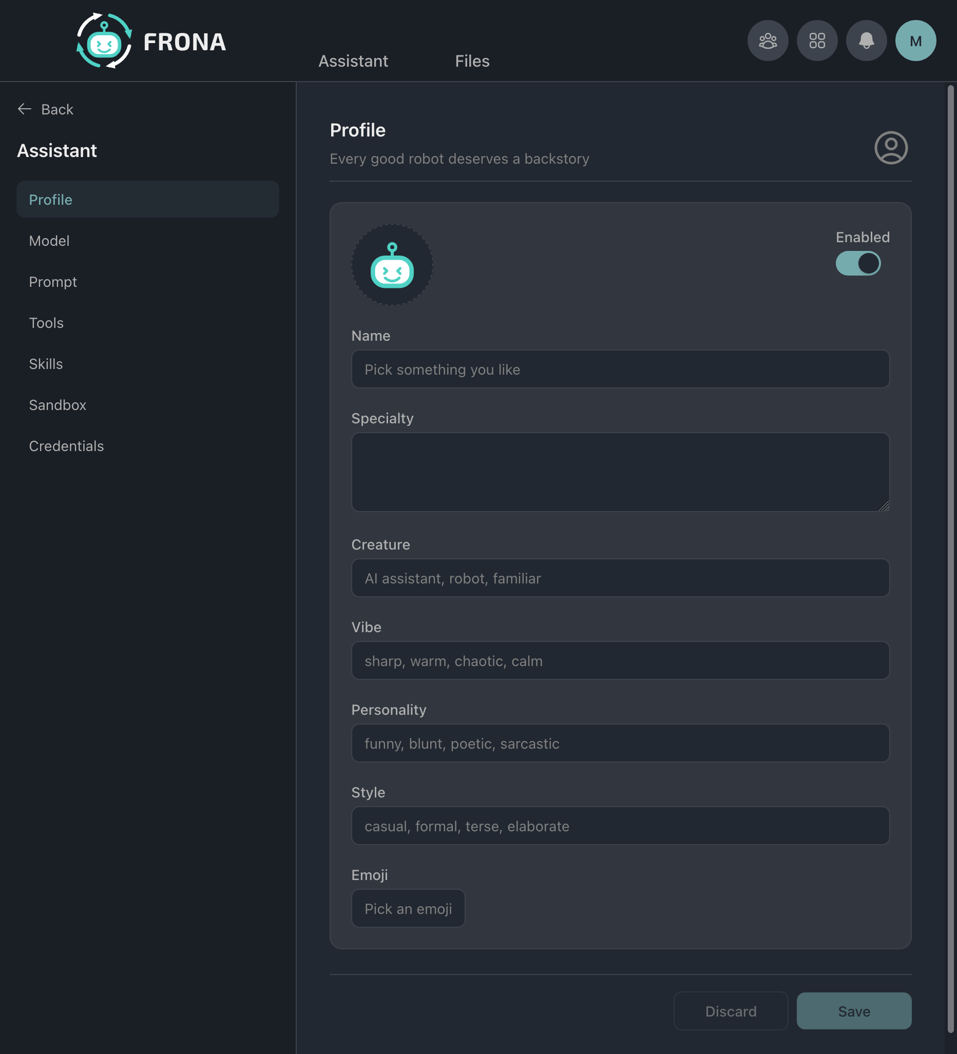 Agent profile settings