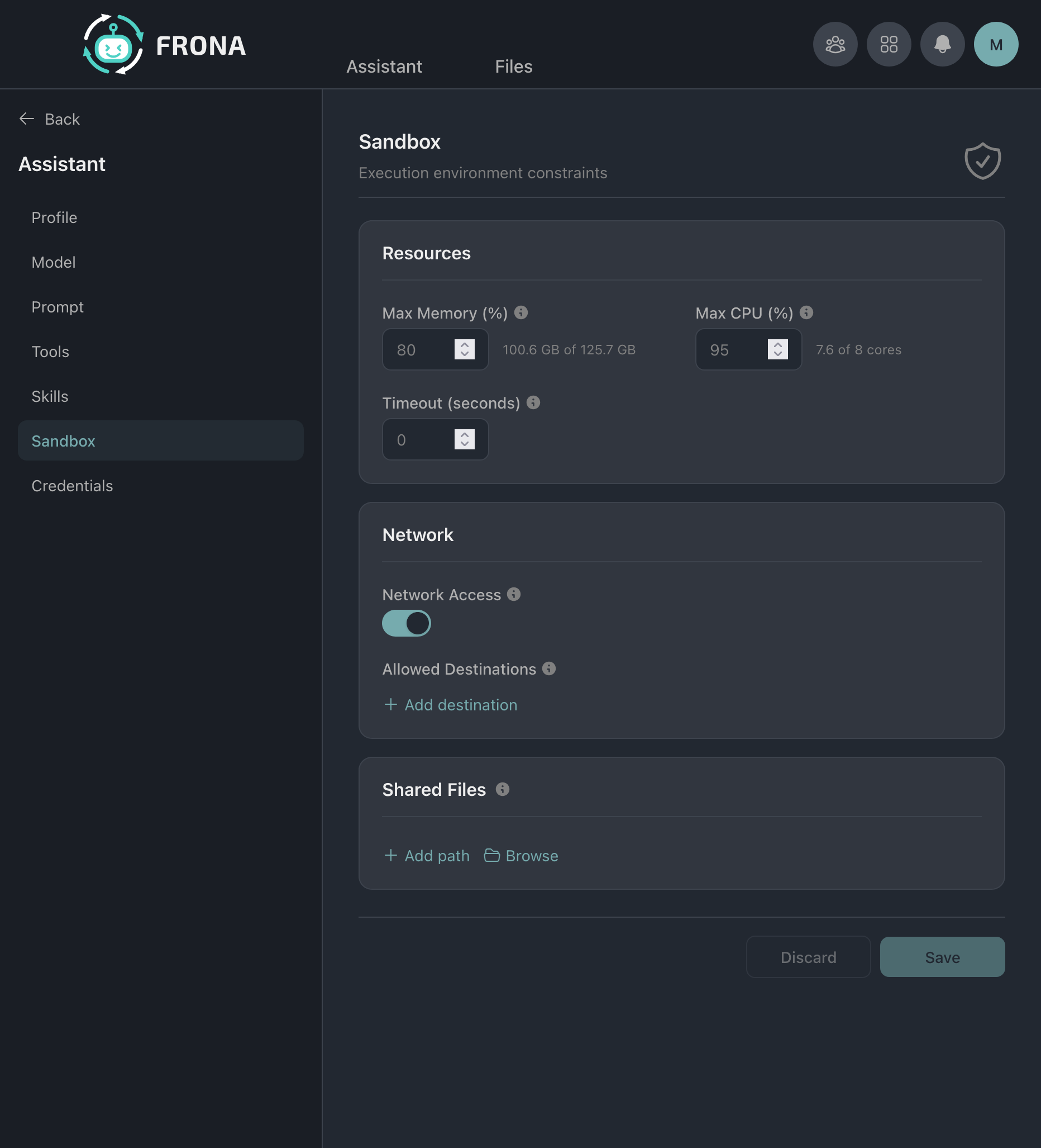 Agent sandbox settings