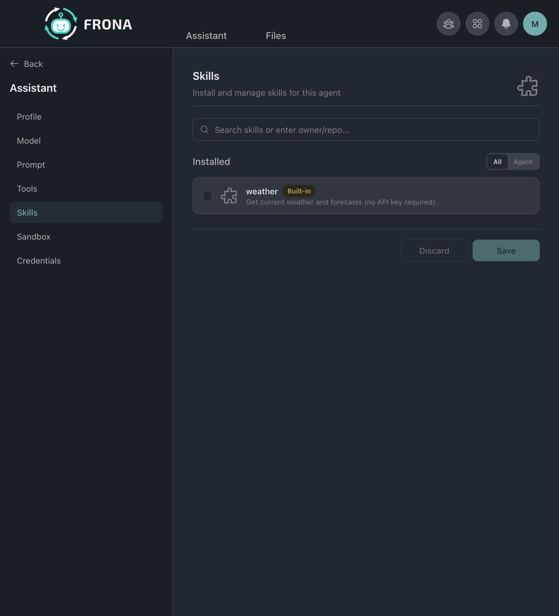 Agent skills settings