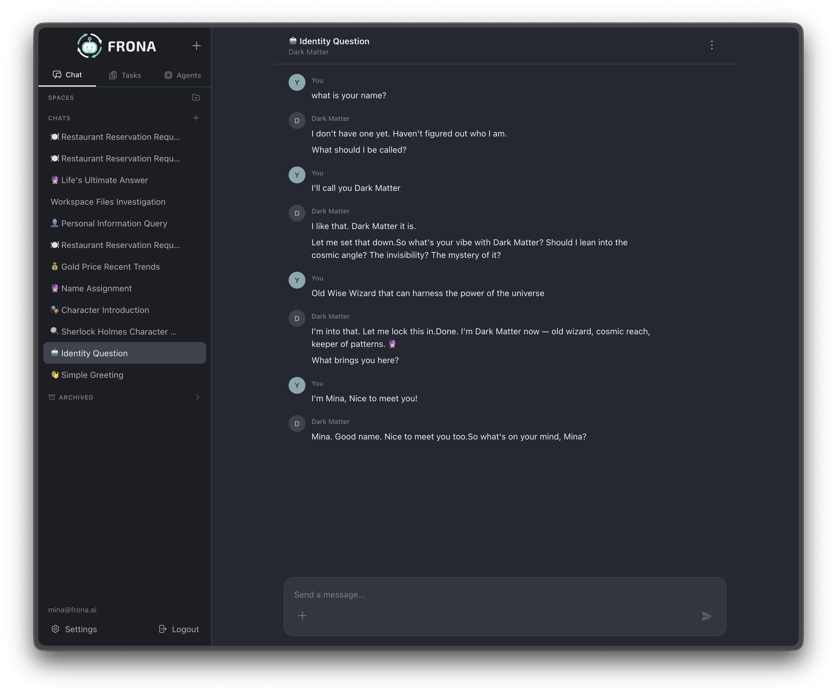 Agents learn from the current conversation and carry that knowledge into future interactions. Here the agent learns the user's name and preferences, storing them in memory for later use.